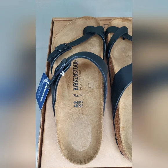 Birkenstock Black Leather Sandals Women Size 11 (EU 42) Or Men's Size 9 NWT - Picture 10 of 16